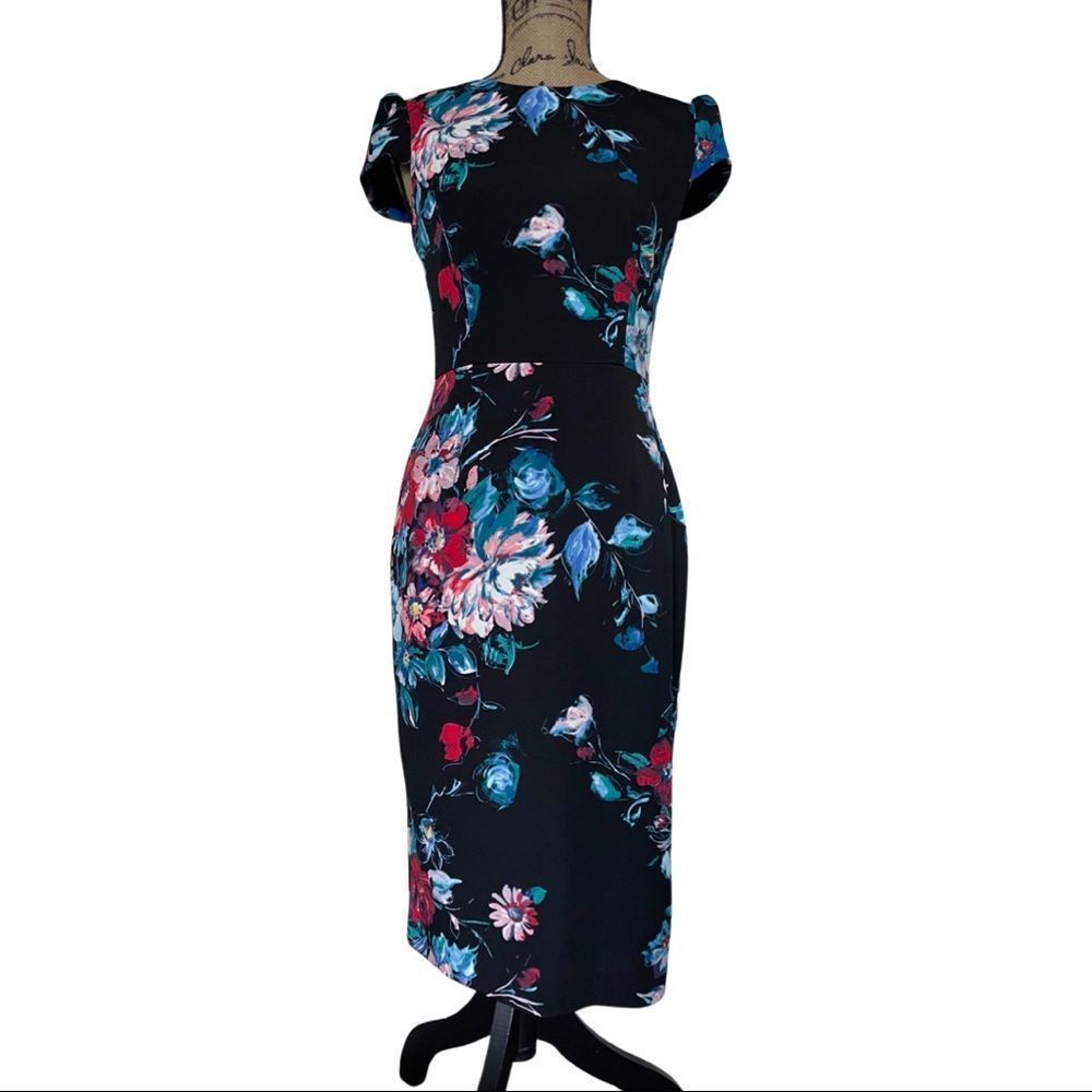 Betsy Johnson cap sleeve floral tea length dress